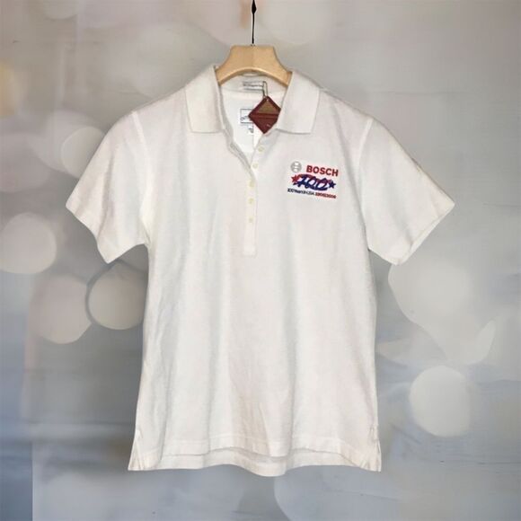 OUTER BANKS GOLF Women’s Polo Shirt Short Sleeve White BOSCH Logo Sz S NWT! - Picture 1 of 4